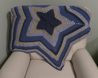 Blue and Tan Crochet Star Baby Blanket