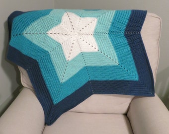 Blue Ombre Crochet Star Baby Blanket