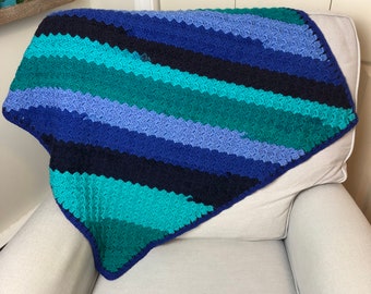 Blue and Teal Corner to Corner Crochet Baby Blanket