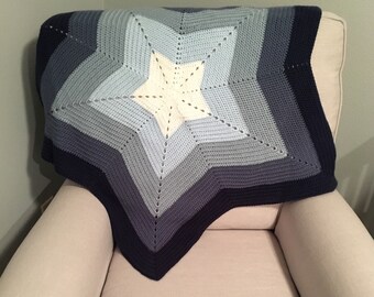 Navy Blue Ombre Crochet Star Baby Blanket