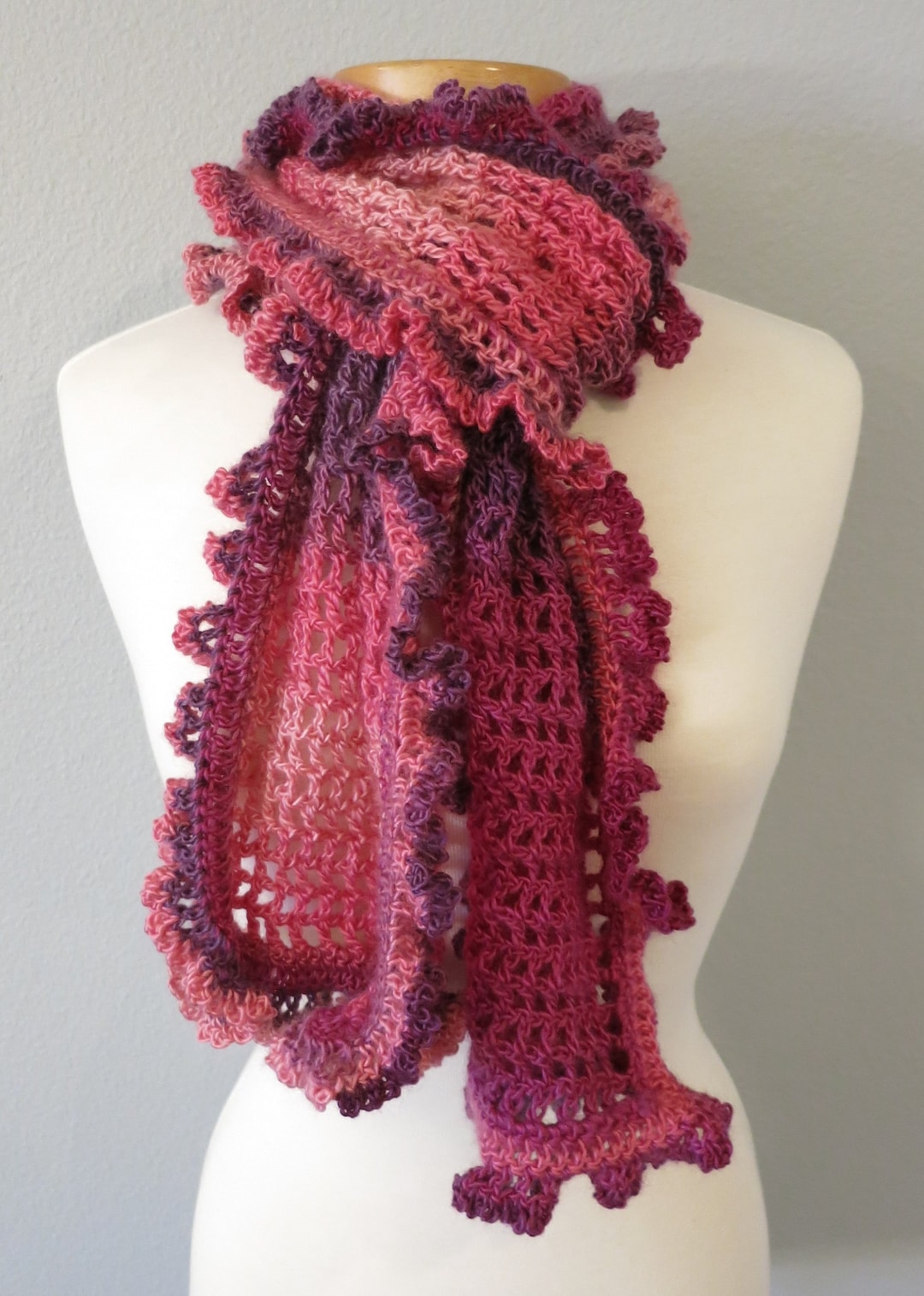 Pink Crochet Ruffles Crocheted Ruffle Scarf in Pink Ombre - Etsy.de