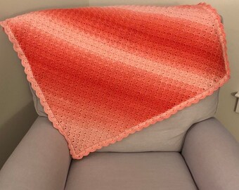 Coral Ombre Corner to Corner Crochet Baby Blanket with Scalloped Border