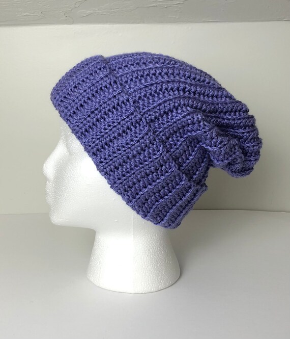 Crochet Ribbed Slouchy Beanie in Lavender Blue - Etsy display picture 1
