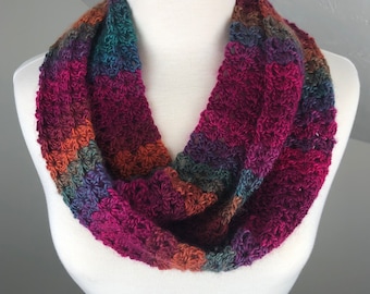 Crochet Dark Rainbow Infinity Scarf