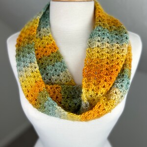 Crochet Sparkly Infinity Scarf in Orange and Green