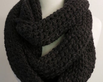 Long Bulky Crochet Infinity Scarf in Dark Gray
