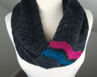 Dark Gray Crochet Chevron Infinity Scarf