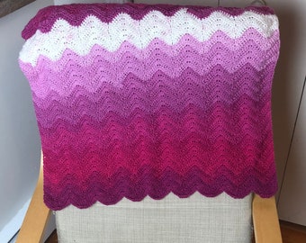 Pink Ombré Ripple Crochet Lightweight Baby Blanket