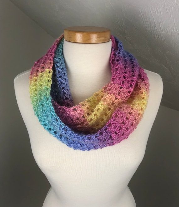 Crochet Pastel Rainbow Infinity Scarf - Etsy Singapore