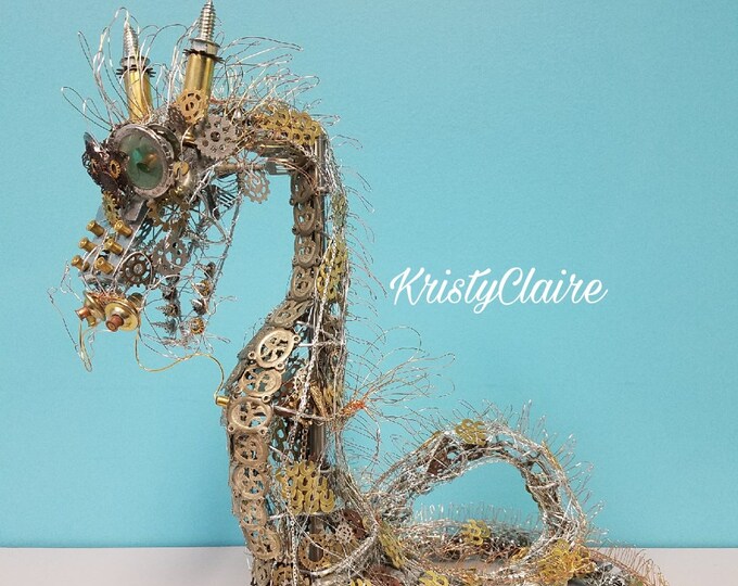 Steampunk Chinese Dragon Sculpture, Art, Metal, Gift