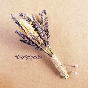 Lavender and Wheat Boutonniere, Buttonhole, Lapel,  Pin-on, Corsage