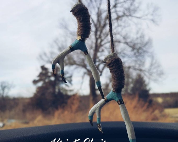 Rear View Mirror, Tribal Antler Accessories,  Charm, Decoration, Hanger, Faux Antlers, Gold, White, Blue