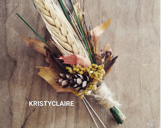 Fall Wheat, Pine Cone, Autumn Leaf Boutonniere