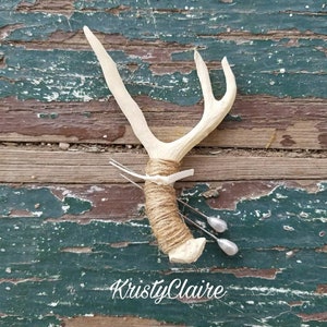 Ivory Antler Boutonniere, Faux, Pin-on, Lapel, Buttonhole, Mini Antler, Taxidermy image 1