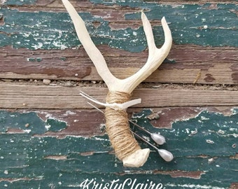 Ivory Antler Boutonniere, Faux, Pin-on, Lapel, Buttonhole, Mini Antler, Taxidermy