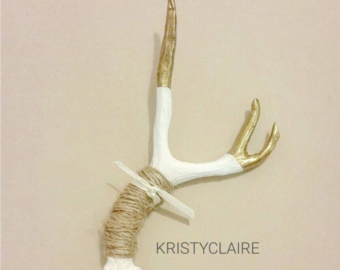 Antler Boutonniere, Gold Tipped, Faux, Resin,Twine Buttonhole, Lapel,  Pin-on, Corsage, Mini Antler, Taxidermy