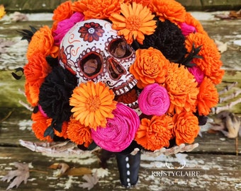 Día de los Muertos, Day of the Dead, Inspired Sola Wood Flower Bouquet, Dried Greenery, Preserved