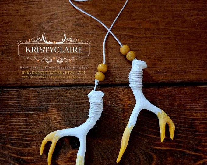 Rear View Mirror Antler Accessories, White & Yellow Charm, Decoration, Hanger, Faux Antlers