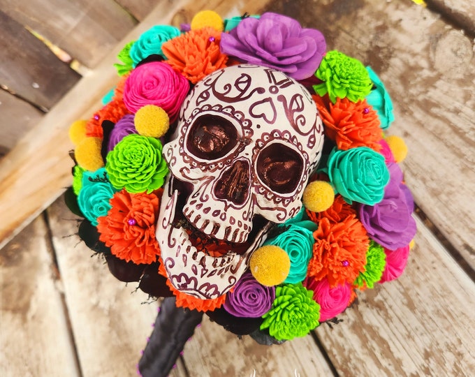 Día de los Muertos, Day of the Dead, Inspired Sola Wood Flower Bouquet, Dried Greenery, Preserved