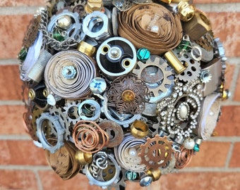 Recycled Bits & Pieces Bouquet, Steampunk, Metal, Scepter, Staff, Wedding Bouquet, Cogs, Bolts, Gears, Art