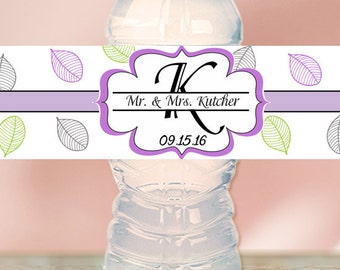 Leaves Design Personalized Wedding Water Bottle Labels -Bachelorette favors--Wedding favor- Custom  labels- Waterproof Glossy labels