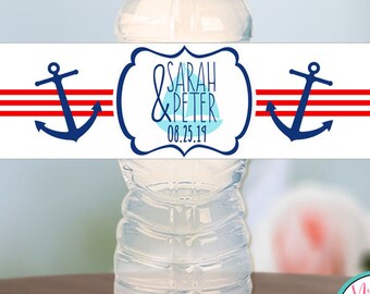 Nautical Design Personalized Wedding Water Bottle Labels -Bachelorette favors-Wedding favor-Custom labels- Waterproof labels