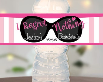 I Regret Nothing Personalized Bachelorette Water bottle label  Sunglasses Design -Bachelorette favors -Birthday Labels-  Wedding favor