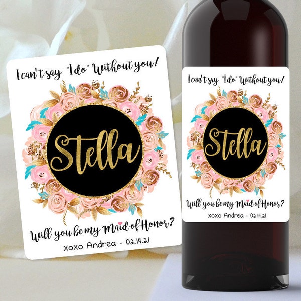 PRINTED Custom Maid of Honor, Bridesmaid proposal Wine Label, Maid of Honor Floral Wreath, Bridesmaid proposal, bridesmaid gifts,  #BRK