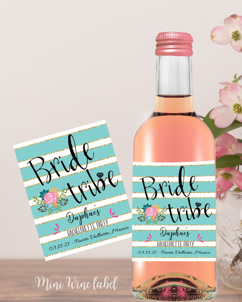 Bridal Shower Favors Custom Bachelorette Bride Tribe Mini Wine Label Bridal Gifts BCA Bridal shower Mini Wine Label