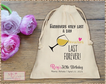 30th Birthday Hangover Kit Birthday, 40th Birthday bags,  50th Birthday Survival Kit, Muslin   favor Bag - Custom Mini Favor bag