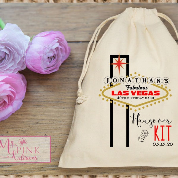 Las Vegas  Hangover Kit Birthday Bash  Muslin   favor Bag - Custom Mini Favor bag - Birthday Hangover kit -Birthday Kits