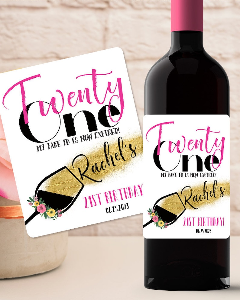 Birthday Gifts Birthday Favors Personalized Wine Glass 21st Birthday Wine Label #BYC Twenty One Birthday Girl wine Label