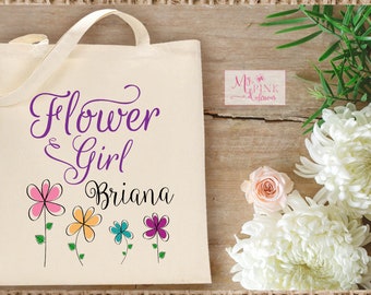 PERSONALISED Name Flower Girl Party Bag Wedding Gift Bag Pouch Make Up Bag