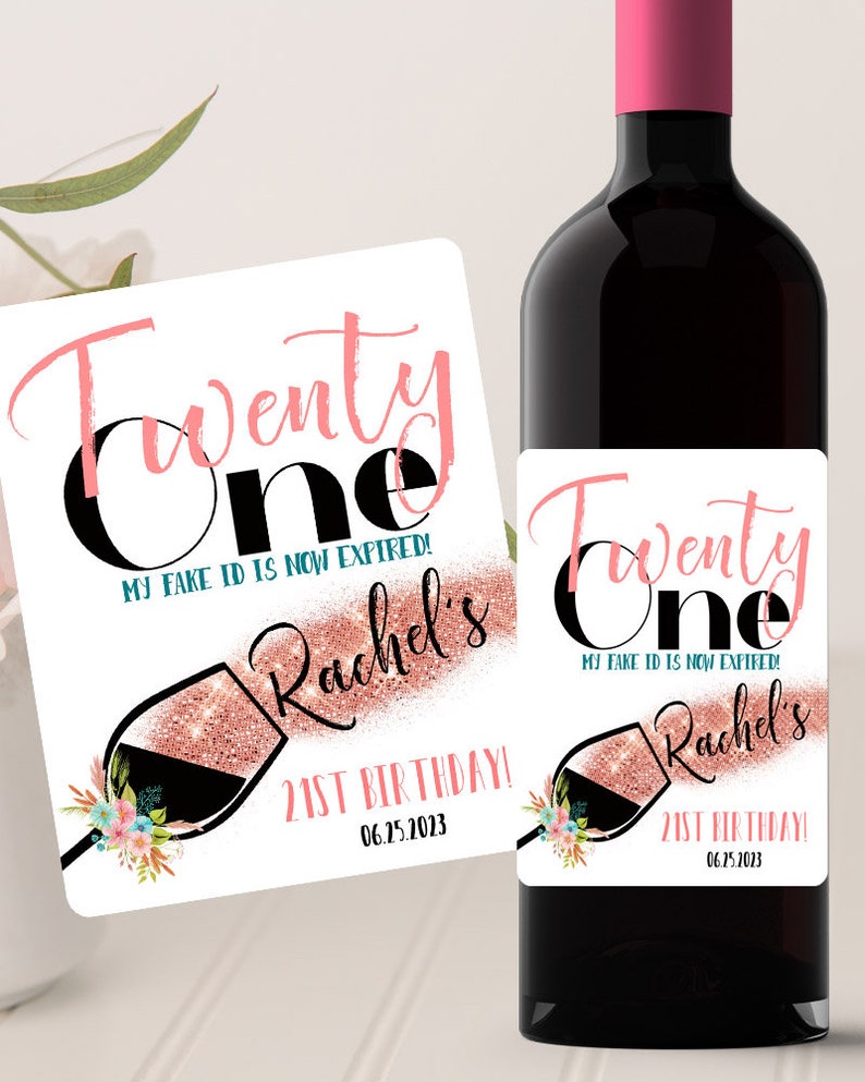 Birthday Gifts Birthday Favors Personalized Wine Glass 21st Birthday Wine Label #BYC Twenty One Birthday Girl wine Label