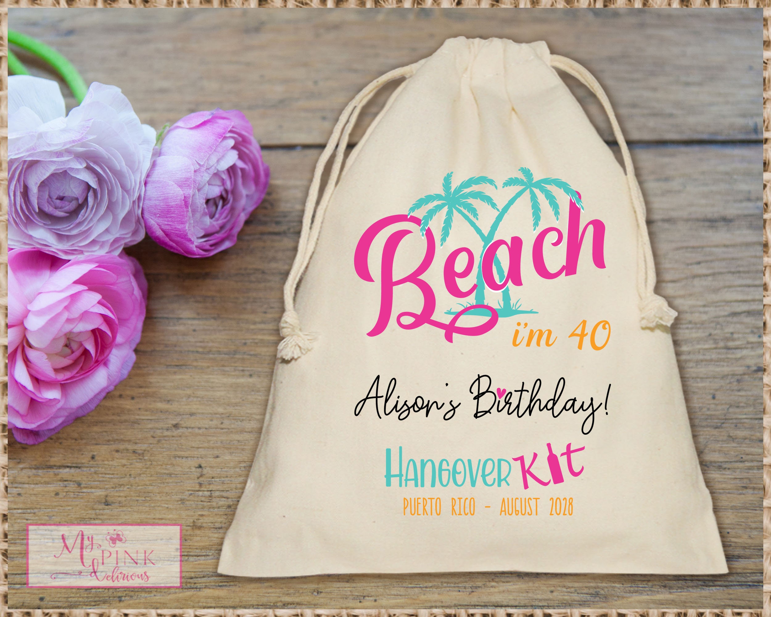 Personalized Birthday Party bag. Great Birthday or Girls Weekend