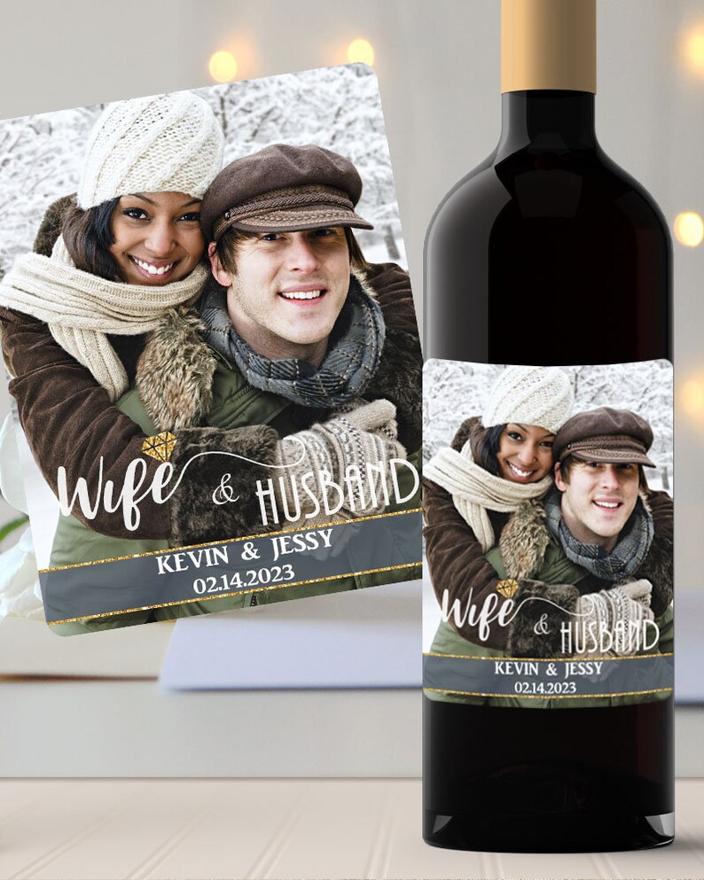 Wedding Gifts Bridal Shower Gifts Custom Photo Engagement Wedding Wine Label Engagement gifts Personalized Photo Engagement gift