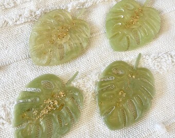Set of 4 Monstera Leaf Coasters | Resin monster leaf coasters |Housewarming gift | Tropical leaf coasters