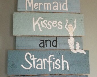 Reclaimed Wood Mermaid Sign, Hand Painted Nautical Decor