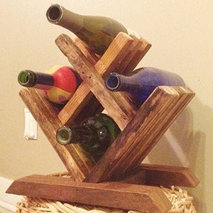 Wine Rack, Wood Wine Rack, Small Wine Rack, Wooden Wine Rack, Countertop Wine Rack, Tabletop Wine Rack, 4 Bottle Wine Rack, Wine Storage afbeelding 1
