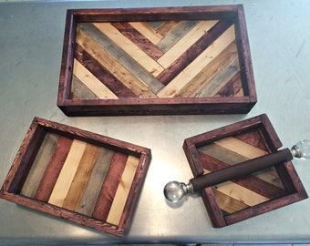 Farmhouse Kitchen Decor, 3-Piece Wood Tray Set