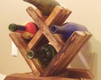 Reclaimed Wood Wine Rack, Countertop 4-Bottle Wine Storage