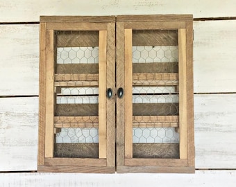 Reclaimed Wood Cabinet, Farmhouse Decor, Chicken Wire Inlay
