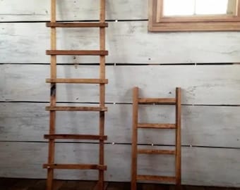 Reclaimed Wood Quilt Ladder, Rustic Farmhouse Blanket Display, farmhouse Decor