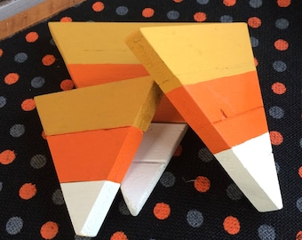 Hand Painted Wood Candy Corn Set, Rustic Halloween Decor