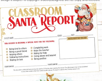 Classroom Santa Report - Teacher Mail to Santa - Positive Reinforcement - Santa Mail - Christmas Teacher mail - Classroom Management