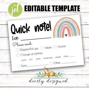 EDITABLE Quick Note - Boho Rainbow Daycare Note home - Daycare slip- Printable - Editable Template - Daycare Quick Note - Home Daycare
