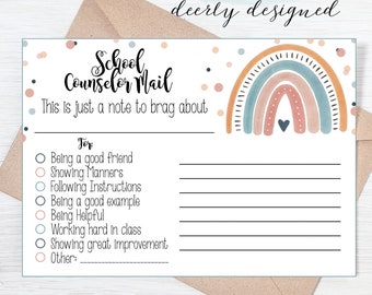 Boho Rainbow School Counselor - Note from the Counselor - Report - Good Report from Teacher Printable - Teacher Brag - Reward Note home
