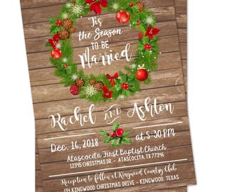 Winter Wedding Invitations Wreath Tis The Season To Etsy