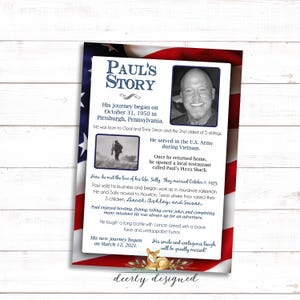 Obituary Keepsake Celebration of Life | Funeral Memorial Service Program  | Obituary | Veteran | Patriotic | Military | American Flag