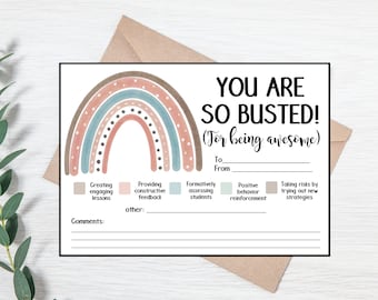 Boho Rainbow Teacher Feedback card - Teacher Positive Affirmation - Teacher Walkthrough - Administrators and Principals - School Classroom